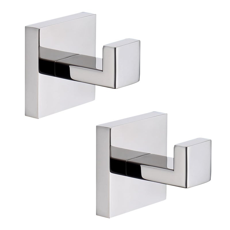 TASTOS Bath Towel Hooks Premium Stainless Steel Robe Coat and Clothes Hook, Heavy Duty Square Wall Mounted Modern Hook for Bathroom & Kitchen, Polished Chrome Finish, 2Pack - Image 1